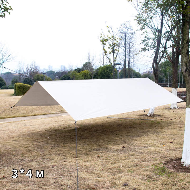 Cheap Goat Tents Large Tarp Tent Sunshade Ultralight Awning Outdoor Camping Hammock Tourist Beach Sun Shelter With Ground Nails Windproof Rope   